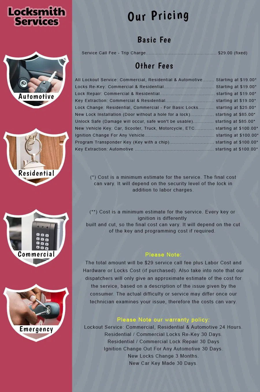 Glendale Locksmith Glendale, CA 818-351-3524 - Pricelist-14